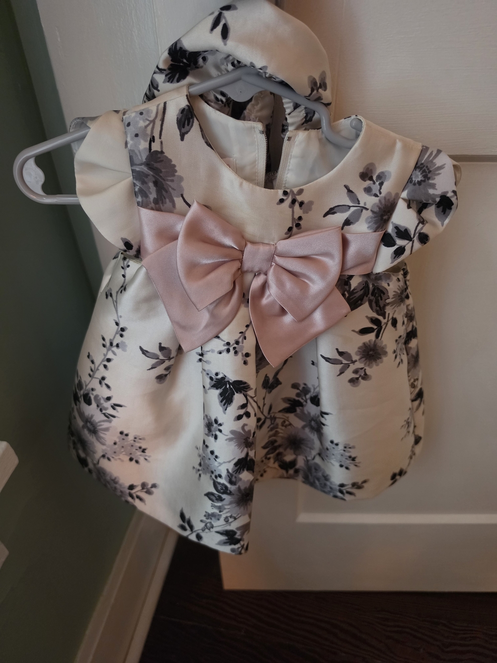Kids Floral Satin Dress with Pink Bow 3-6 Months